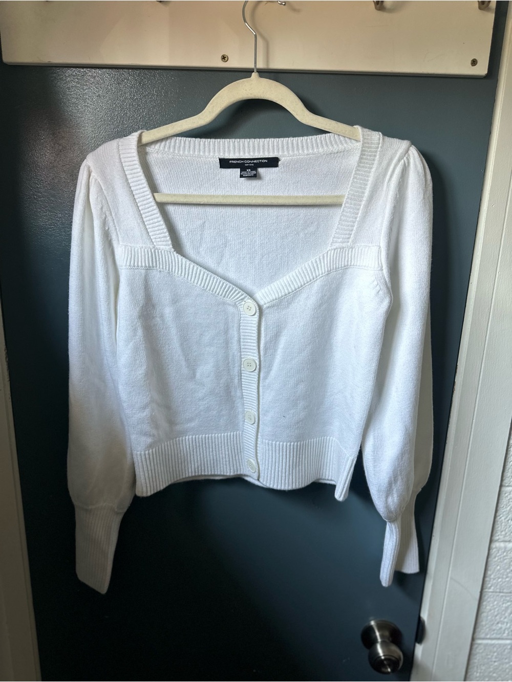 French Connection White Cropped Button V-Neck Cardigan